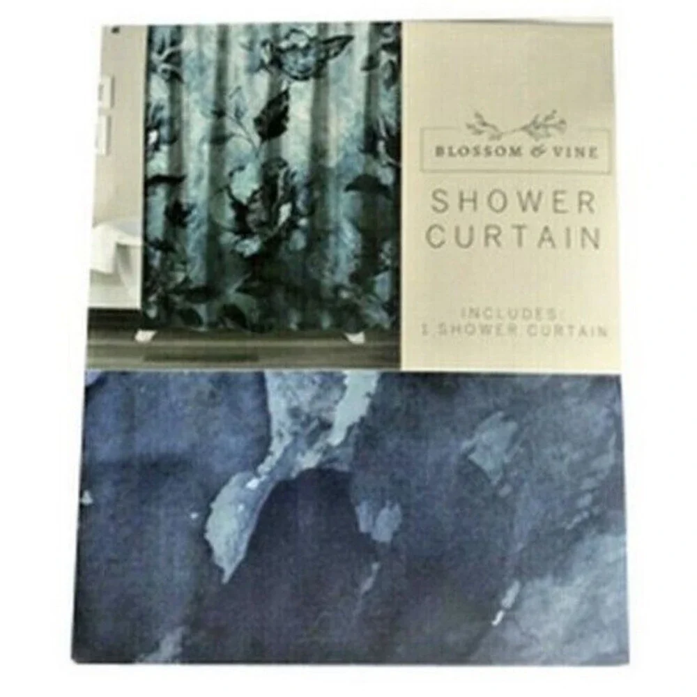 Idea Nuova Fabric Shower Curtain Floral Bathroom Spring Blue Watercolor 72x72